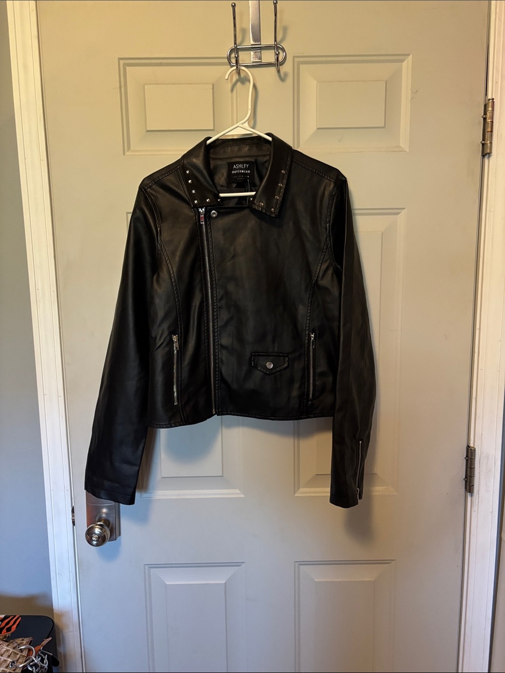 Ashley By 26 International Black Studded Vegan Leather Moto Jacket